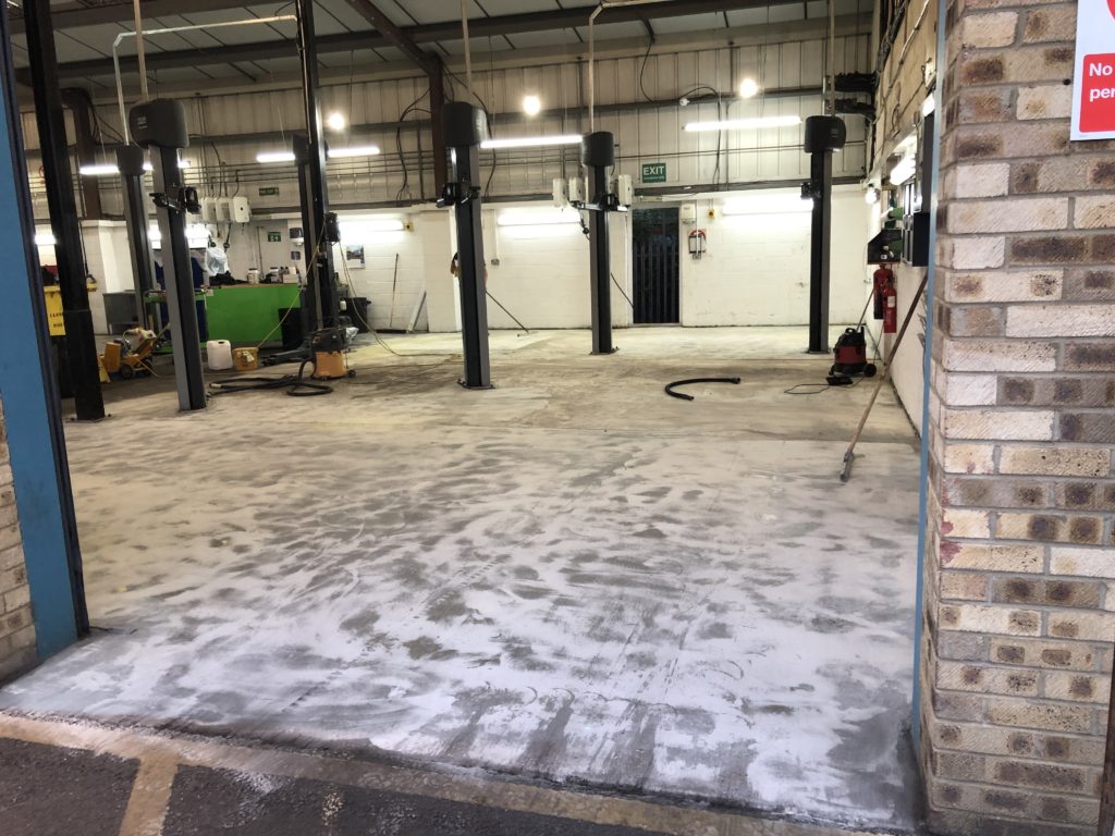 First section of floor grinded