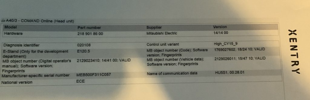 Command online NTG5.1 Version info, once software updated